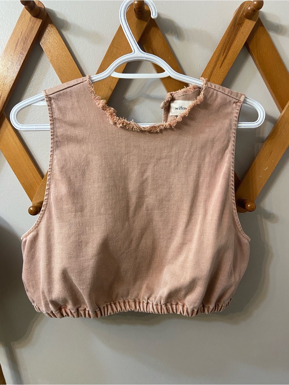 Deconstructed Pink Denim Wilfred Crop Top